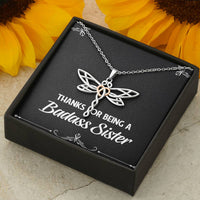 Load image into Gallery viewer, To My Badass Sister Gifts, Thanks For Being A Badass Sister, Dragonfly Necklace For Women, Birthday Present Idea From Sister
