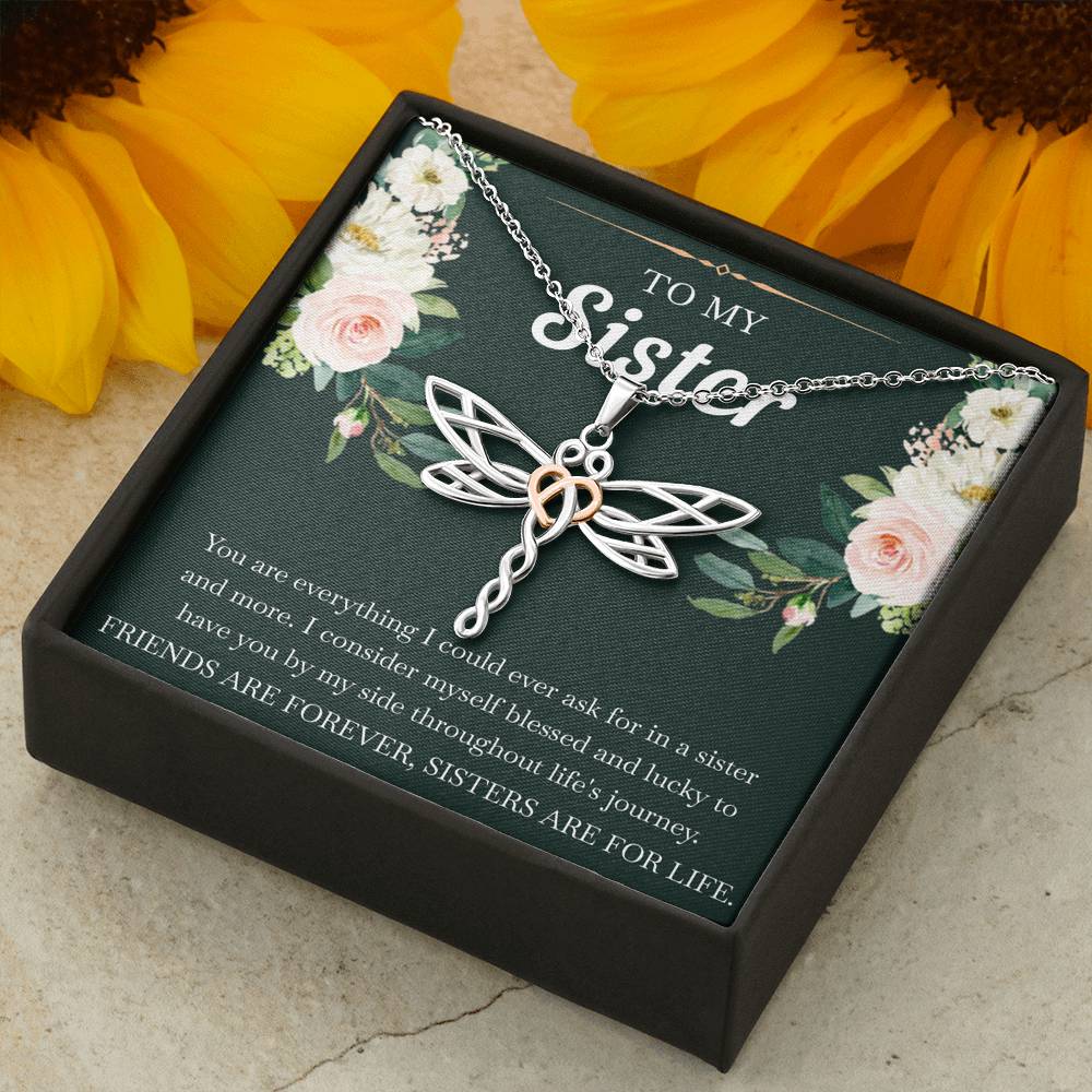 To My Sister Gifts, Friends Are Forever Sisters Are For Life, Dragonfly Necklace For Women, Birthday Present Idea From Sister