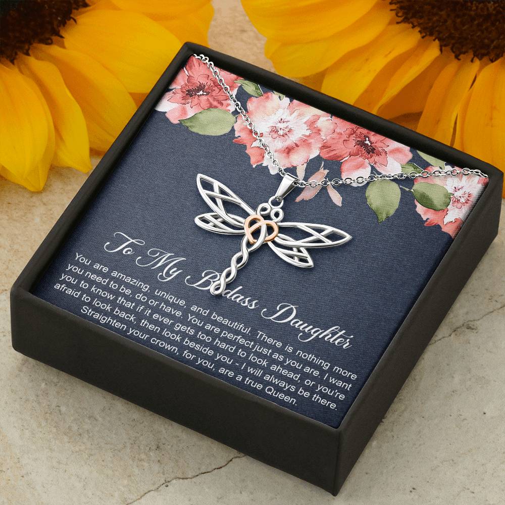 To My Badass Daughter Gifts, You Are Amazing, Dragonfly Necklace For Women, Birthday Present Idea From Mom