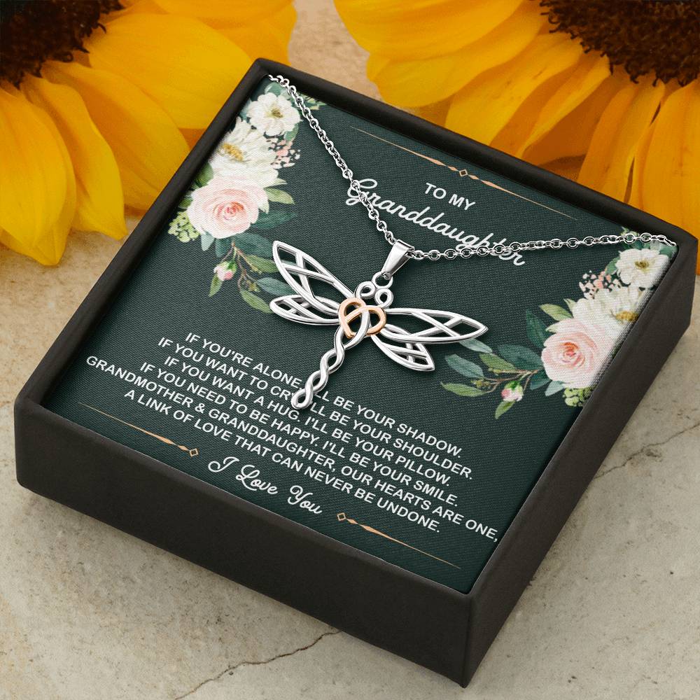 To My Granddaughter Gifts, If You're Alone I'll Be Your Shadow, Dragonfly Necklace For Women, Birthday Present Idea From Grandma