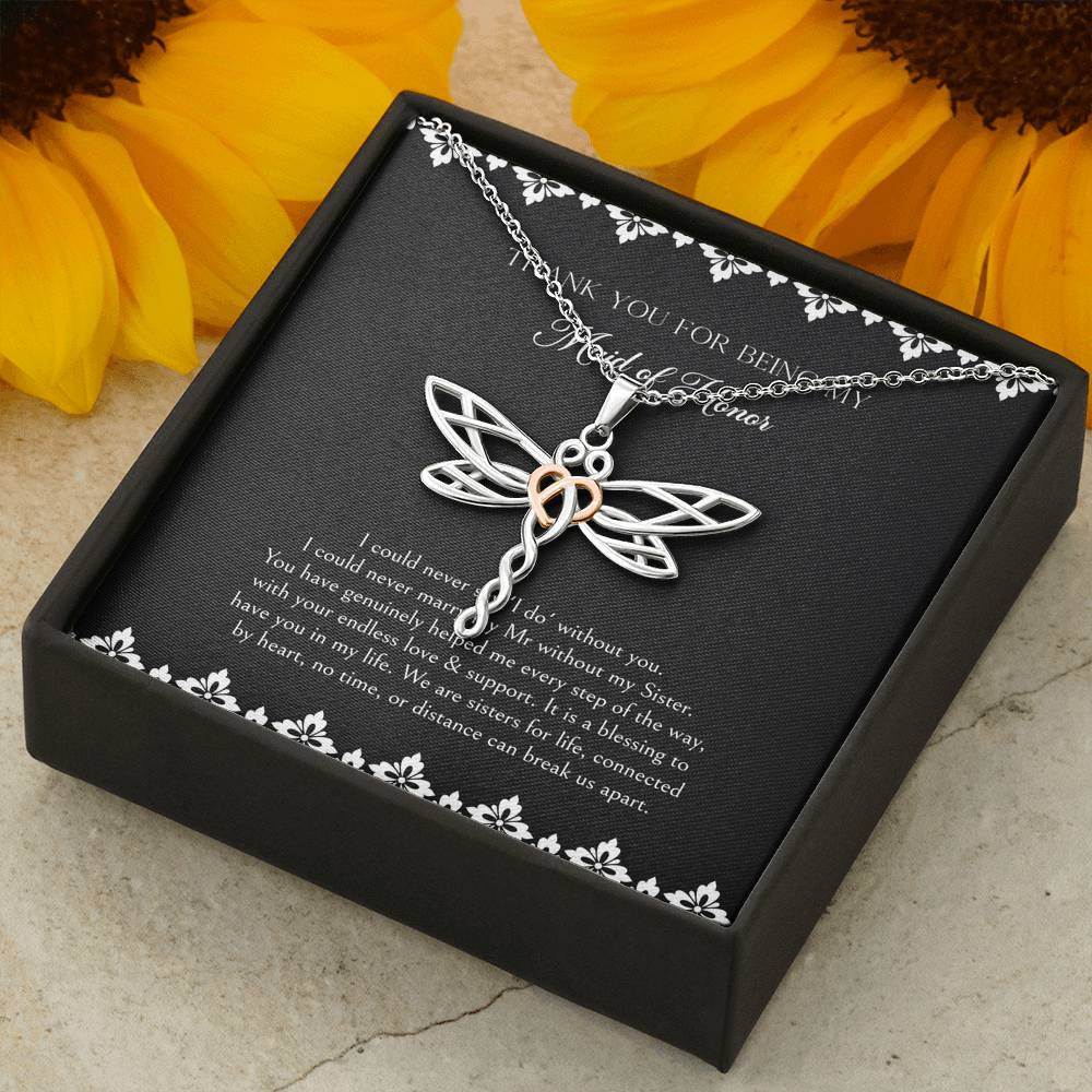 To My Maid of Honor Gifts, We Are Sisters for Life, Dragonfly Necklace For Women, Wedding Day Thank You Ideas From Bride