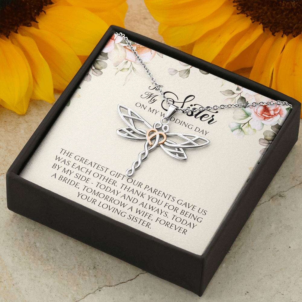 Sister of the Bride Gifts, Forever Your Loving Sister, Dragonfly Necklace For Women, Wedding Day Thank You Ideas From Bride