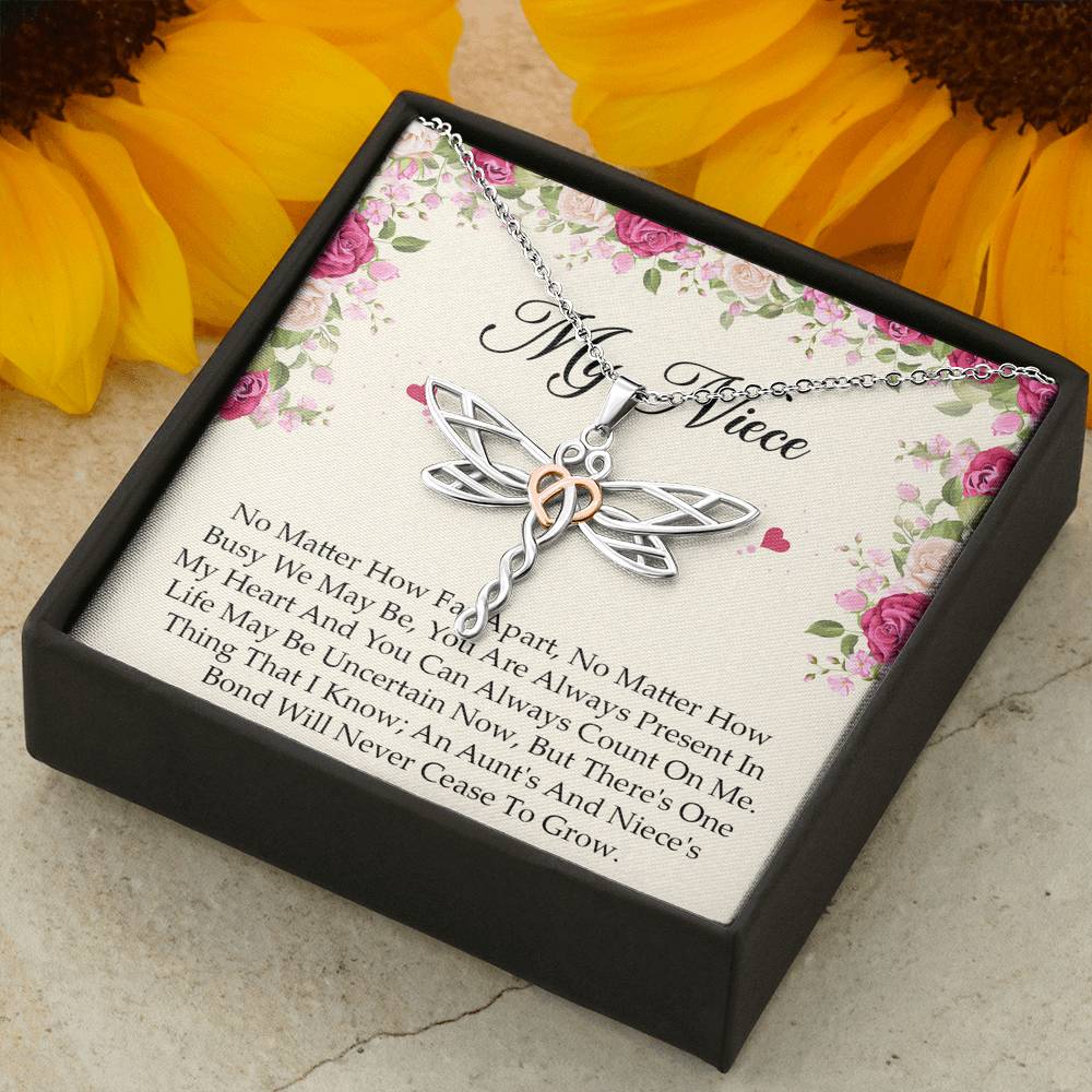 To My Niece  Gifts, No Matter How Far Apart, Dragonfly Necklace For Women, Birthday Present Idea From Aunt Uncle