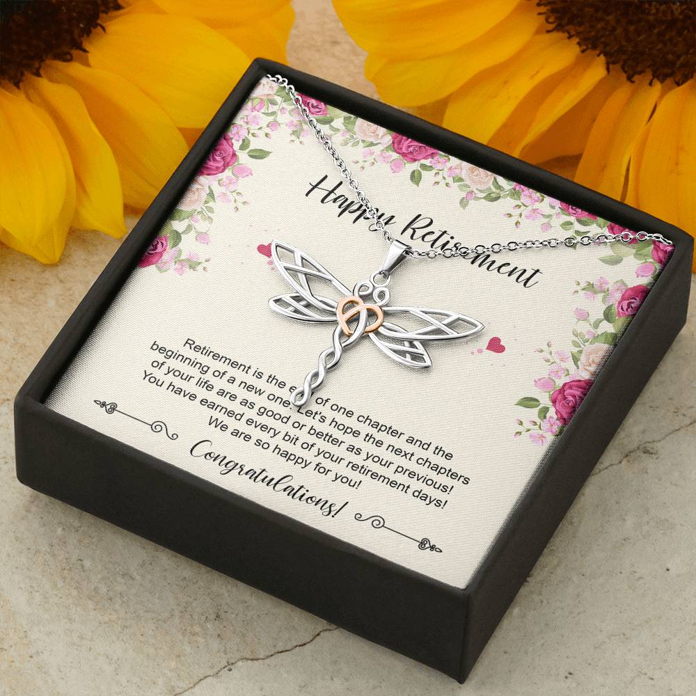 Retirement Gifts, Happy For You, Happy Retirement Dragonfly Necklace For Women, Retirement Party Favor From Friends Coworkers