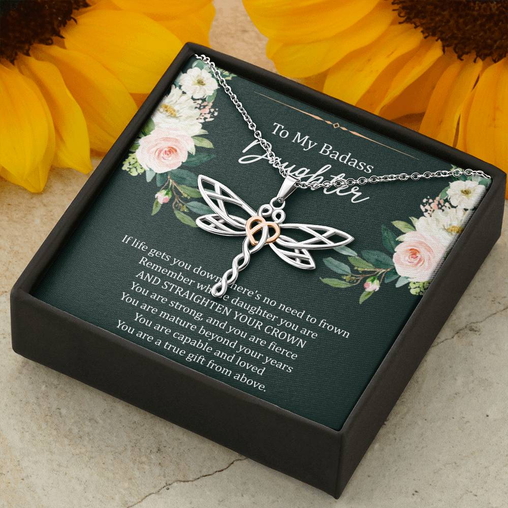 To My Badass Daughter Gifts, If Life Gets You Down, Dragonfly Necklace For Women, Birthday Present Idea From Mom