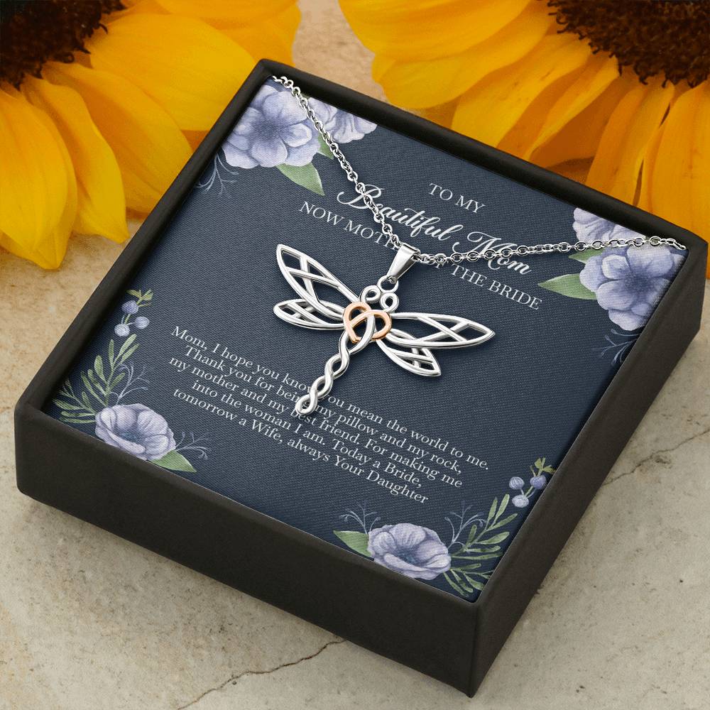 To My Mom of the Bride Gifts, You Mean The World To Me, Dragonfly Necklace For Women, Wedding Day Thank You Ideas From Bride