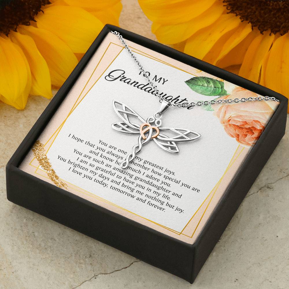 To My Granddaughter Gifts, You Are One Of My Greatest Joys, Dragonfly Necklace For Women, Birthday Present Idea From Grandma Grandpa