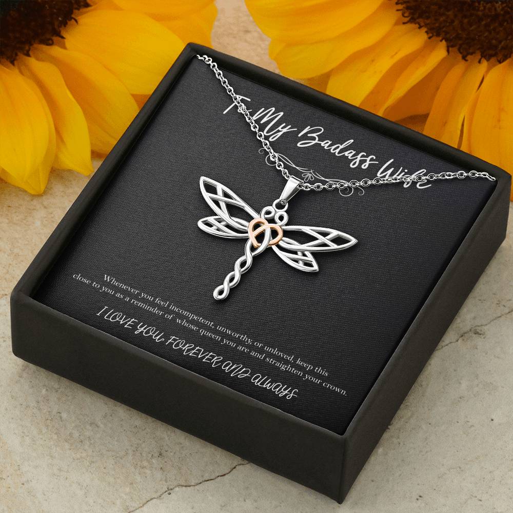 To My Badass Wife, Whenever You Feel Incompetent, Dragonfly Necklace For Women, Anniversary Birthday Valentines Day Gifts From Husband