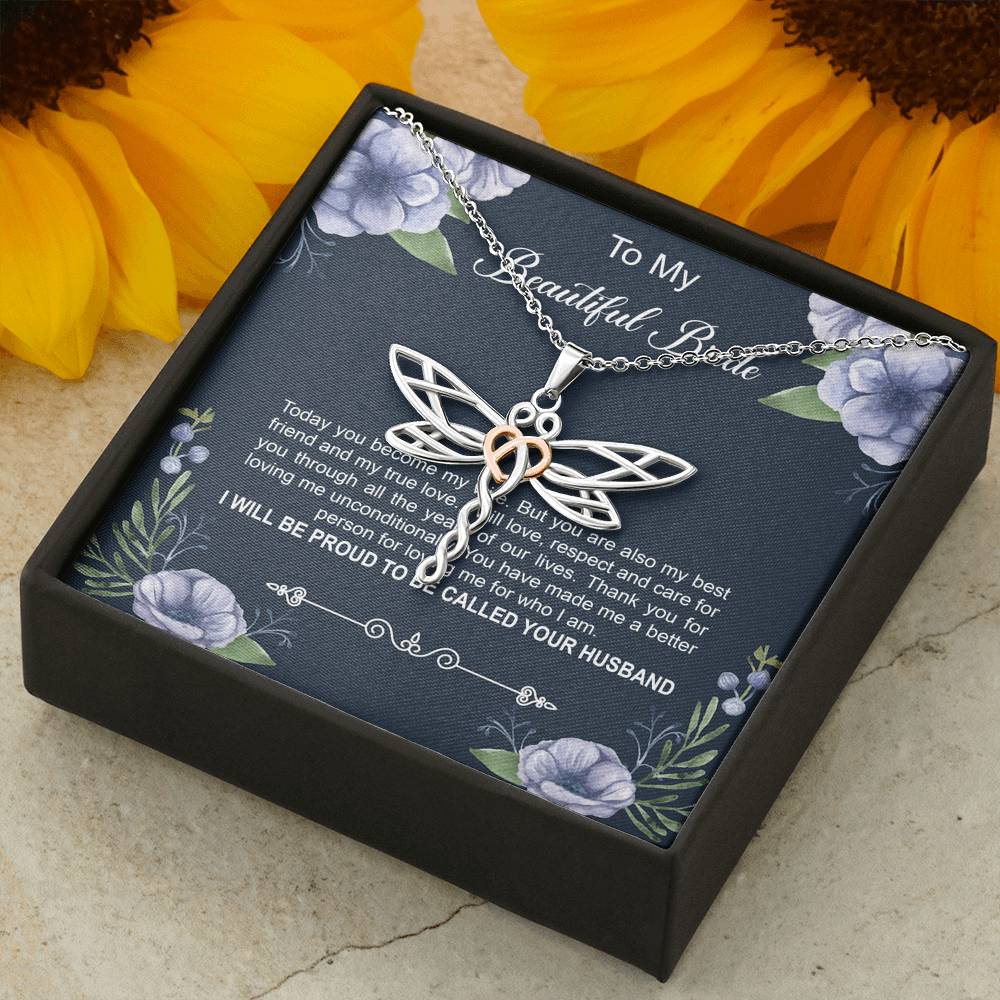 To My Bride Gifts, Today You Become My Wife, Dragonfly Necklace For Women, Wedding Day Thank You Ideas From Groom