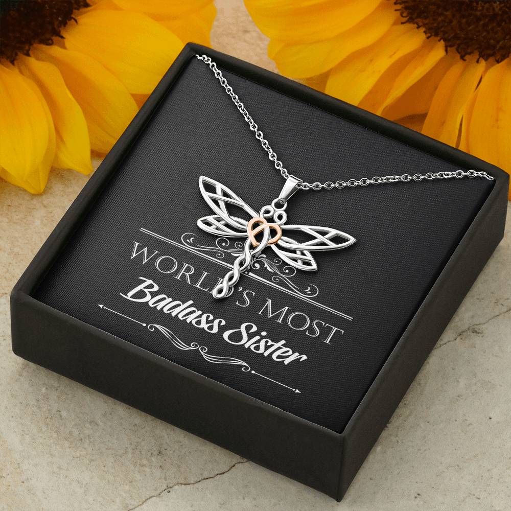 To My Badass Sister Gifts, World's Most Badass Sister, Dragonfly Necklace For Women, Birthday Present Idea From Sister