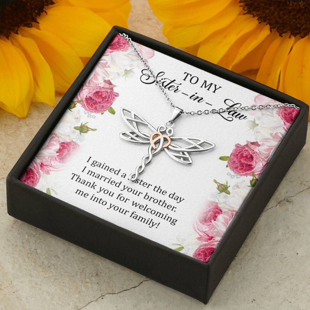 To My Sister-in-law Gifts, I Gained A Sister, Dragonfly Necklace For Women, Birthday Present Idea From Sister