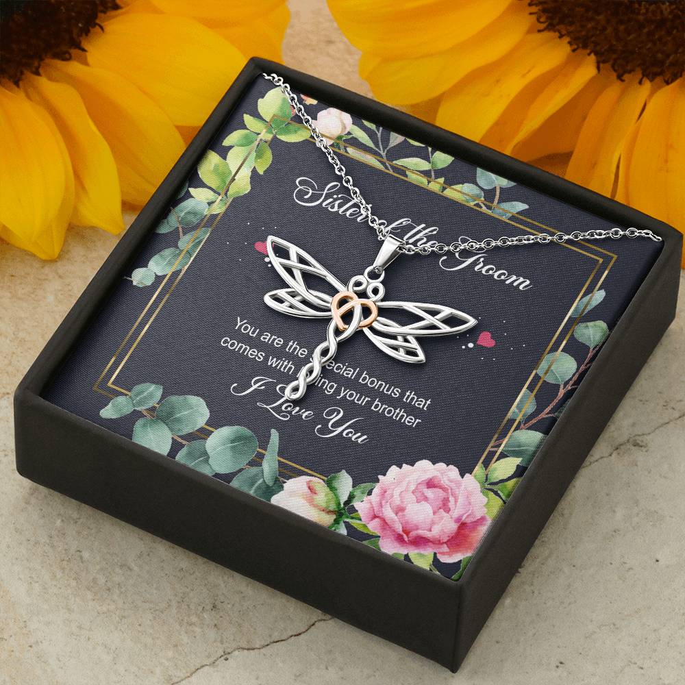 Sister of the Groom Gifts, You Are The Special Bonus, Dragonfly Necklace For Women, Wedding Day Thank You Ideas From Bride