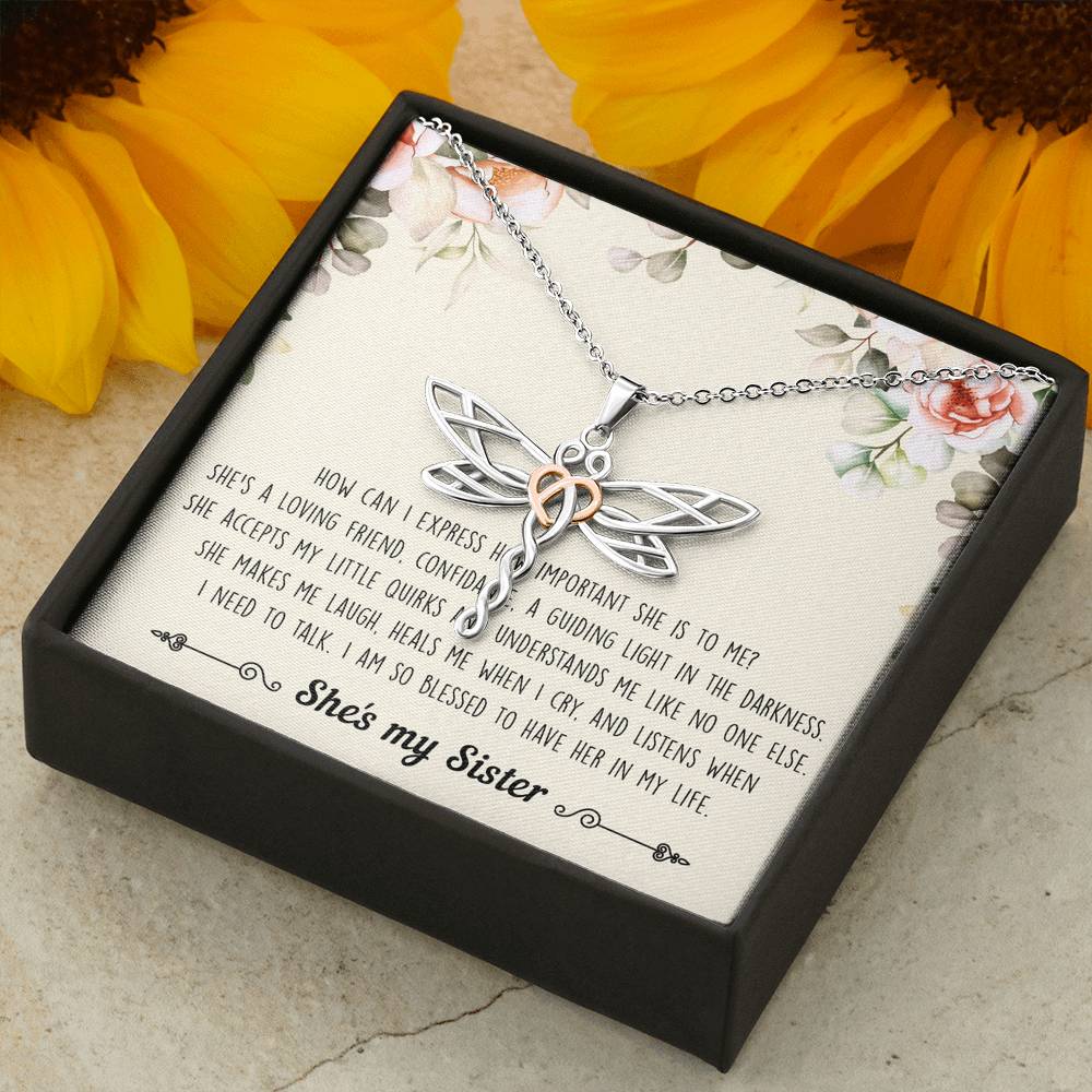 To My Sister Gifts, I Am Blessed To Have Her In My Life, Dragonfly Necklace For Women, Birthday Present Ideas From Sister Brother