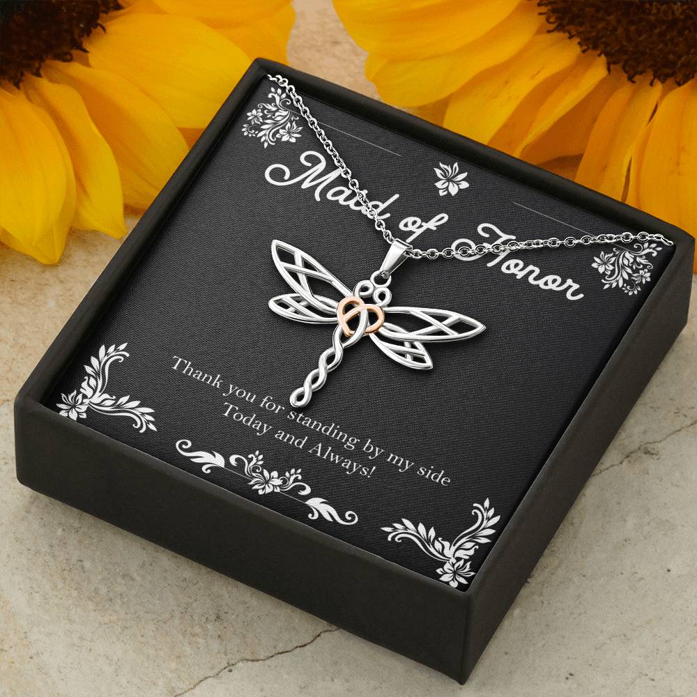 To My Maid Of Honor Gifts, Thank You For Standing By My Side, Dragonfly Necklace For Women, Wedding Day Thank You Ideas From Bride