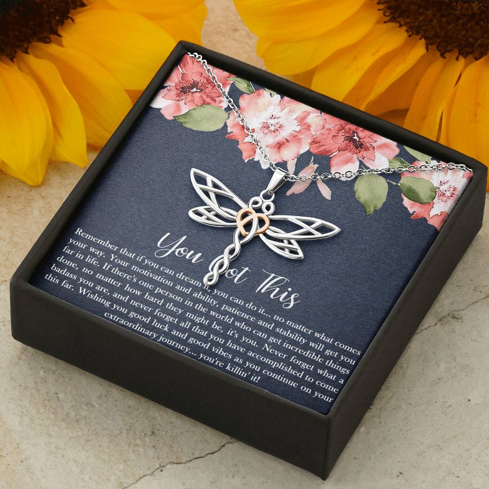 Encouragement Gifts, You Got This, Motivational Dragonfly Necklace For Women, Sympathy Inspiration Friendship Present