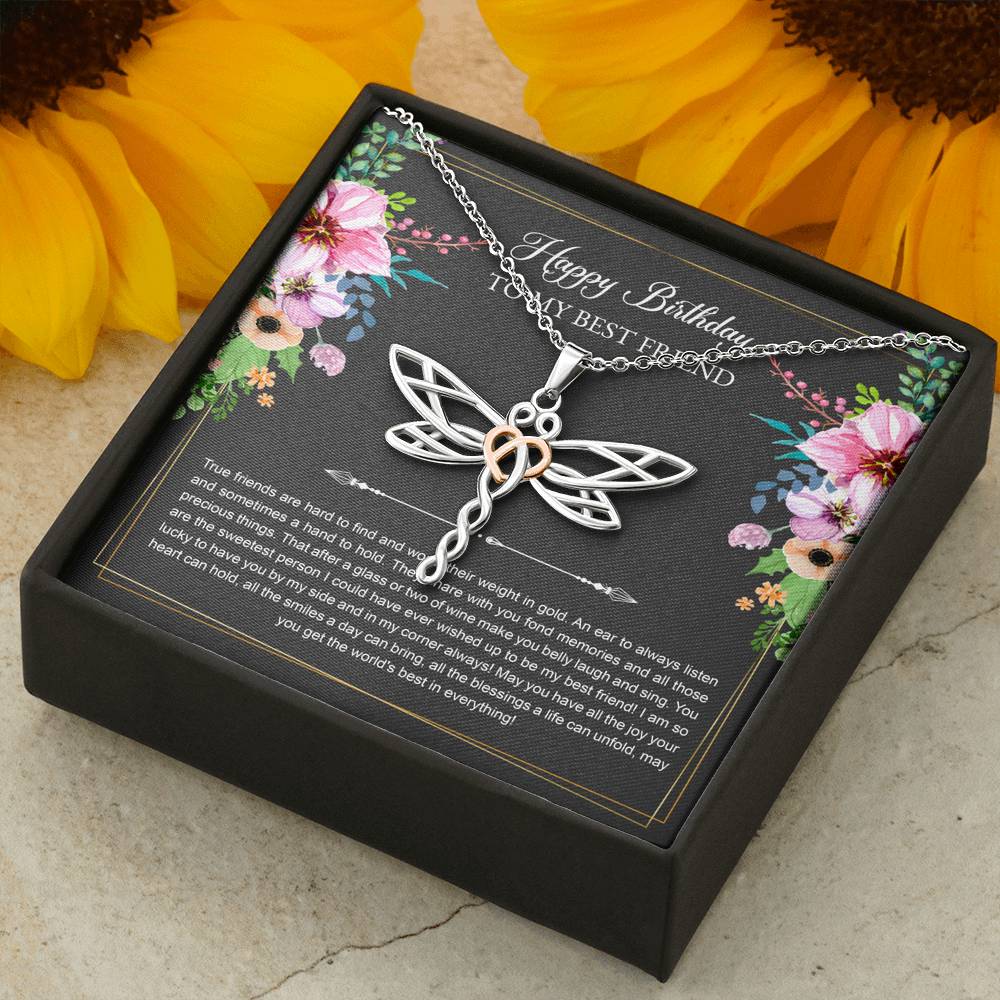 Birthday Gifts For Women, Lucky To Have You, Dragonfly Necklace, Happy Birthday Message Card Jewelry For Best Friend