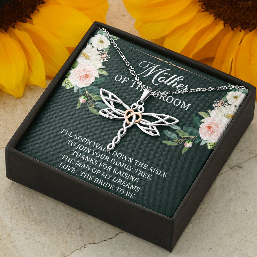 To My Mom of the Bride Gifts, I'll Soon Walk Down The Aisle, Dragonfly Necklace For Women, Wedding Day Thank You Ideas From Groom