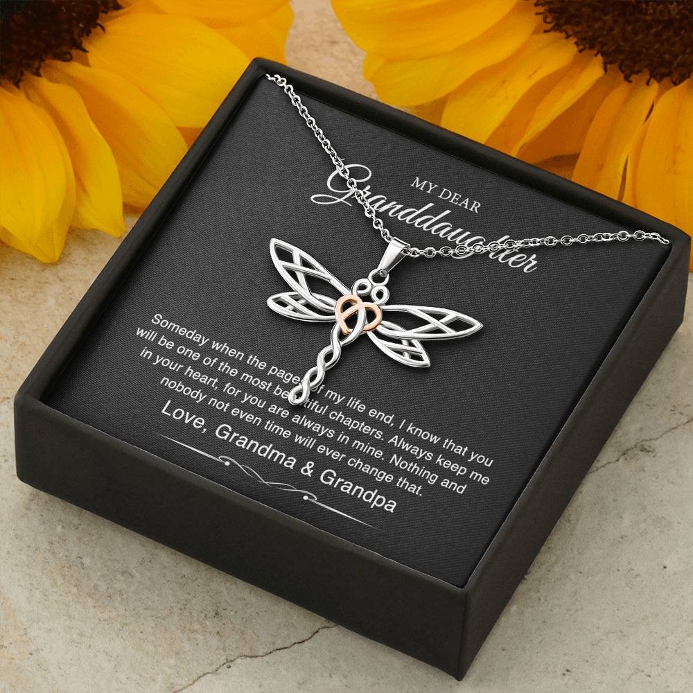 To My Granddaughter Gifts From Grandma Grandpa, Someday When The Pages Of My Life End, Dragonfly Necklace For Women, Birthday Present Idea From Grandmother Grandfather