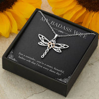 Load image into Gallery viewer, To My Badass Wife, Just A Reminder, Dragonfly Necklace For Women, Anniversary Birthday Valentines Day Gifts From Husband
