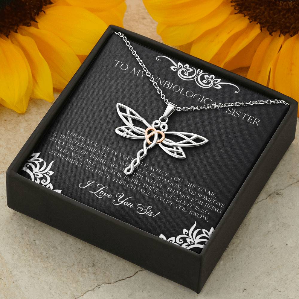 To My Unbiological Sister Gifts, I Hope You See in Yourself, Dragonfly Necklace For Women, Birthday Present Idea From Sister-in-law