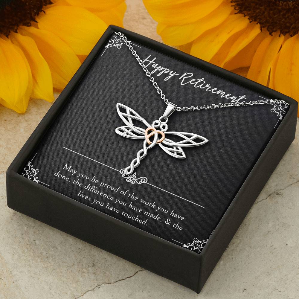 Retirement Gifts, Be Proud Of Your Work, Happy Retirement Dragonfly Necklace For Women, Retirement Party Favor From Friends Coworkers