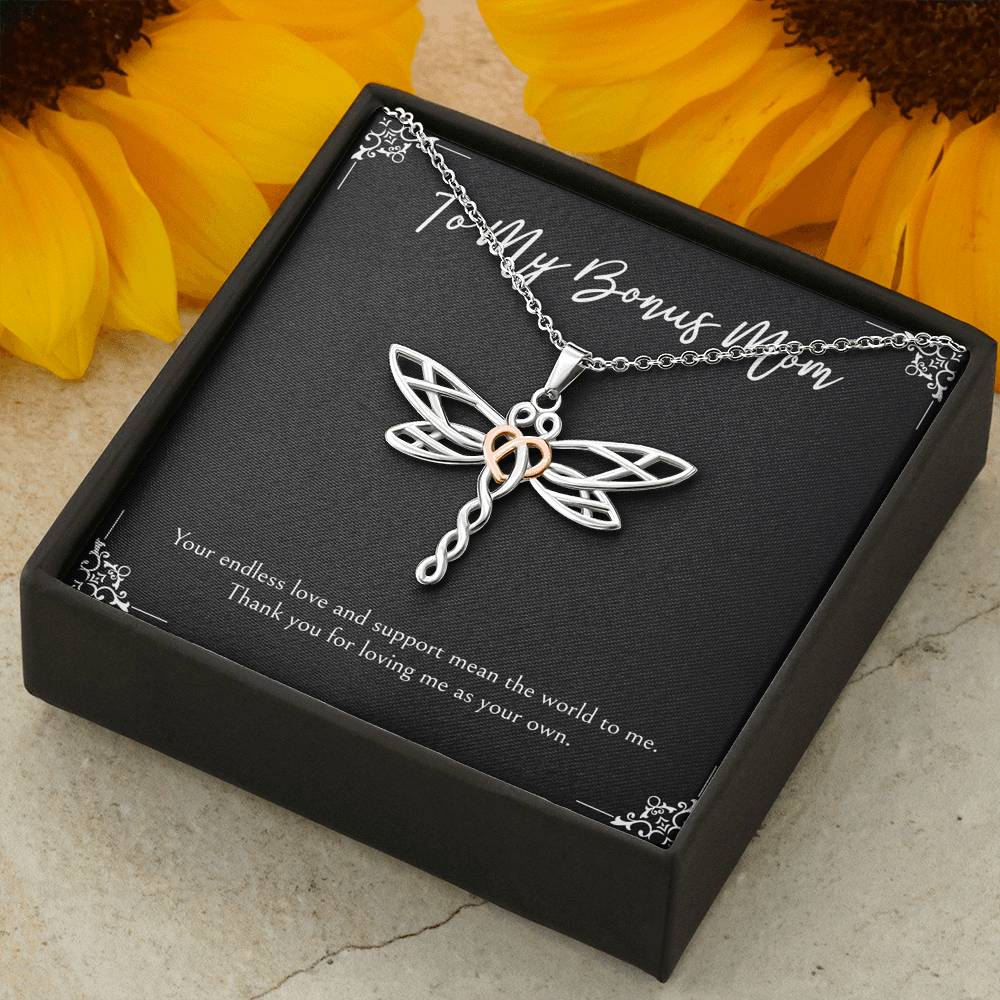 To My Bonus Mom Gifts, Endless Love And Support, Dragonfly Necklace For Women, Birthday Mothers Day Present From Bonus Daughter