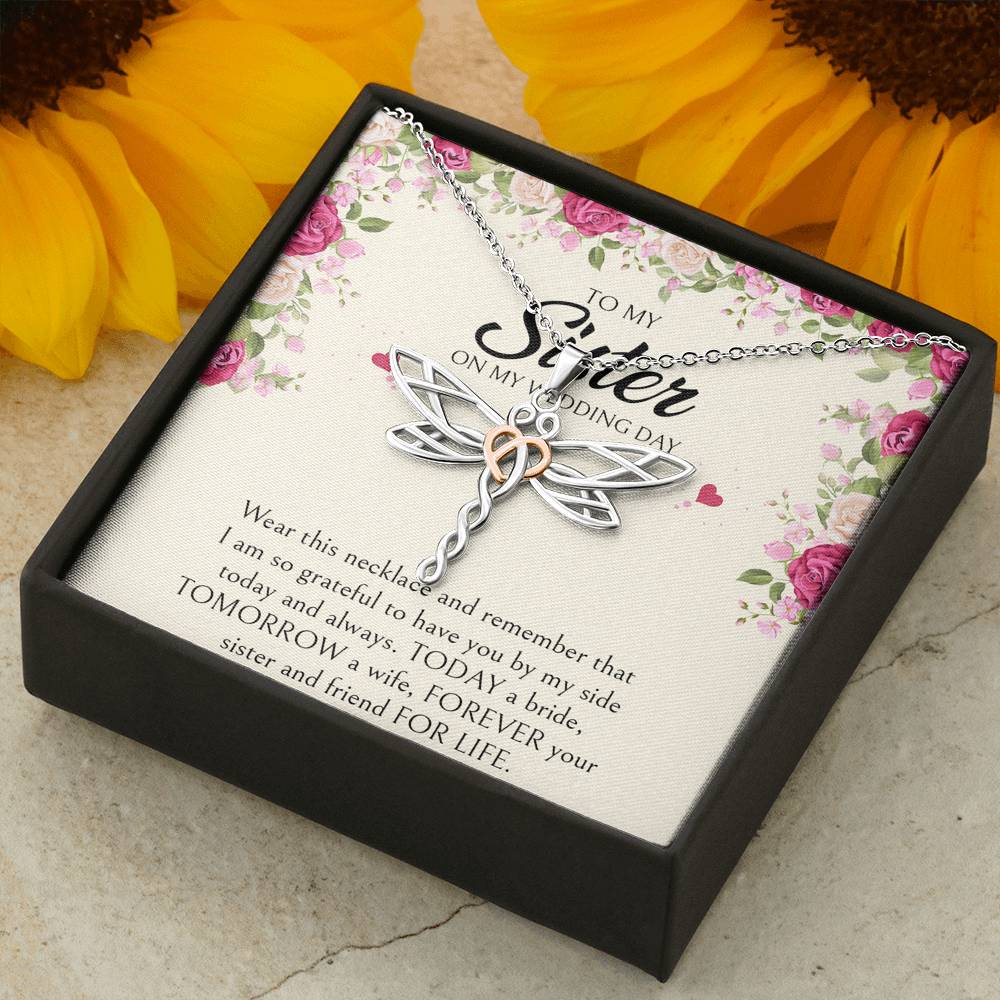 To My Sister of the Bride Gifts, I Am So Grateful To Have You, Dragonfly Necklace For Women, Wedding Day Thank You Ideas From Bride