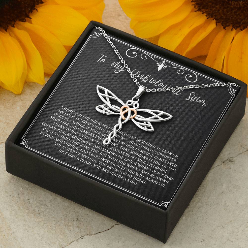 To My Unbiological Sister Gifts, My Soulmate, Dragonfly Necklace For Women, Birthday Present Idea From Sister-in-law