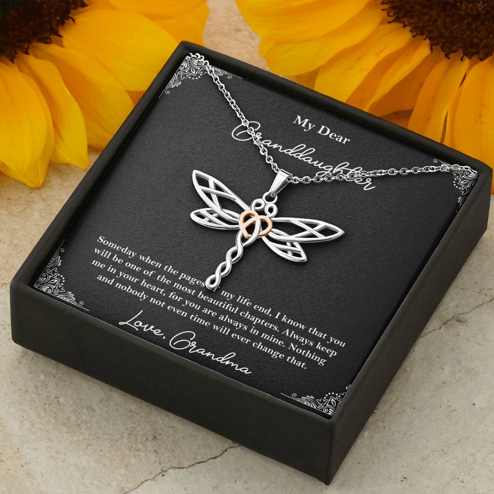To My Granddaughter Gifts, One Of The Most Beautiful Chapters, Dragonfly Necklace For Women, Birthday Present Idea From Grandma