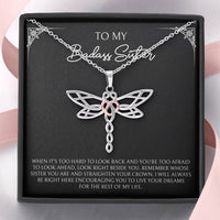 Load image into Gallery viewer, To My Badass Sister Gifts, When It&#39;s Too Hard To Look Back, Dragonfly Necklace For Women, Birthday Present Ideas From Sister Brother
