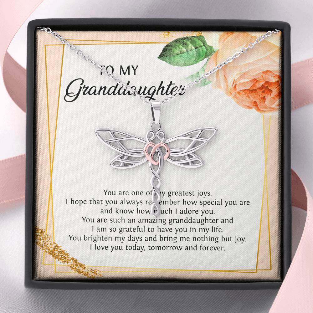 To My Granddaughter Gifts, You Are One Of My Greatest Joys, Dragonfly Necklace For Women, Birthday Present Idea From Grandma Grandpa