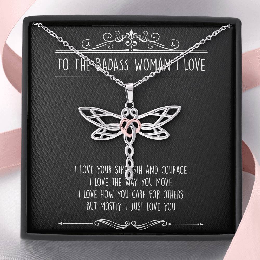 To My Badass Wife, I Just Love You, Dragonfly Necklace For Women, Anniversary Birthday Valentines Day Gifts From Husband