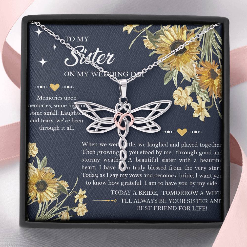 Sister of the Bride Gifts, I'll Always Be Your Sister, Dragonfly Necklace For Women, Wedding Day Thank You Ideas From Bride