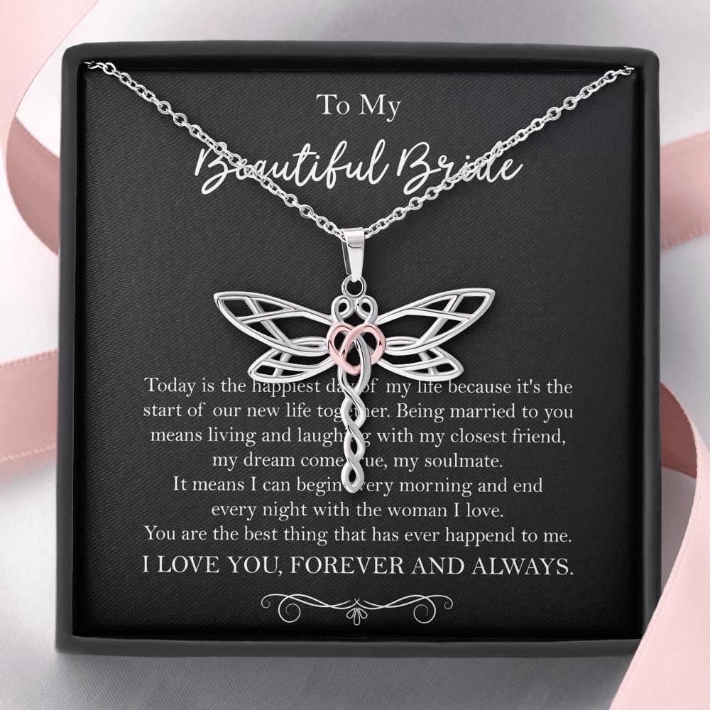 To My Bride Gifts, Happiest Day Of My Life, Dragonfly Necklace For Women, Wedding Day Thank You Ideas From Groom