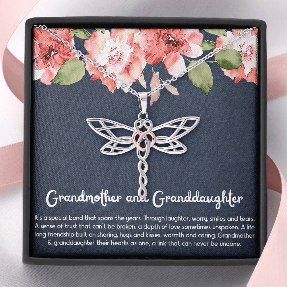 To My Granddaughter Gifts, Special Bond, Dragonfly Necklace For Women, Birthday Present Idea From Grandma