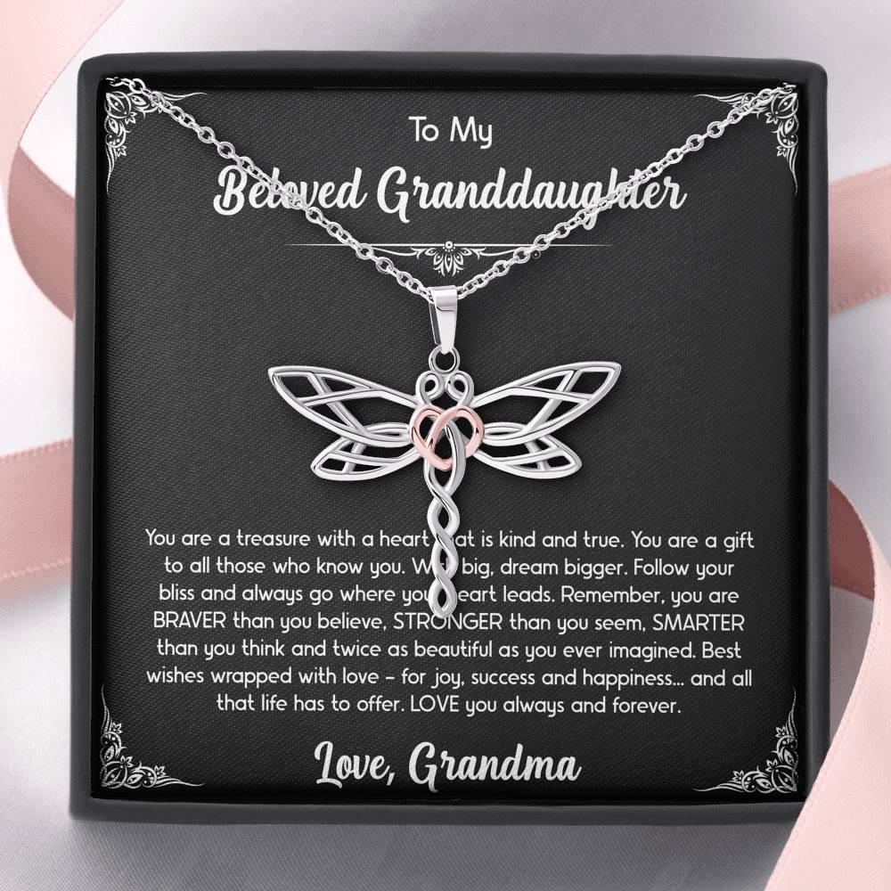 To My Granddaughter Gifts, You Are A Gift, Dragonfly Necklace For Women, Birthday Present Idea From Grandma