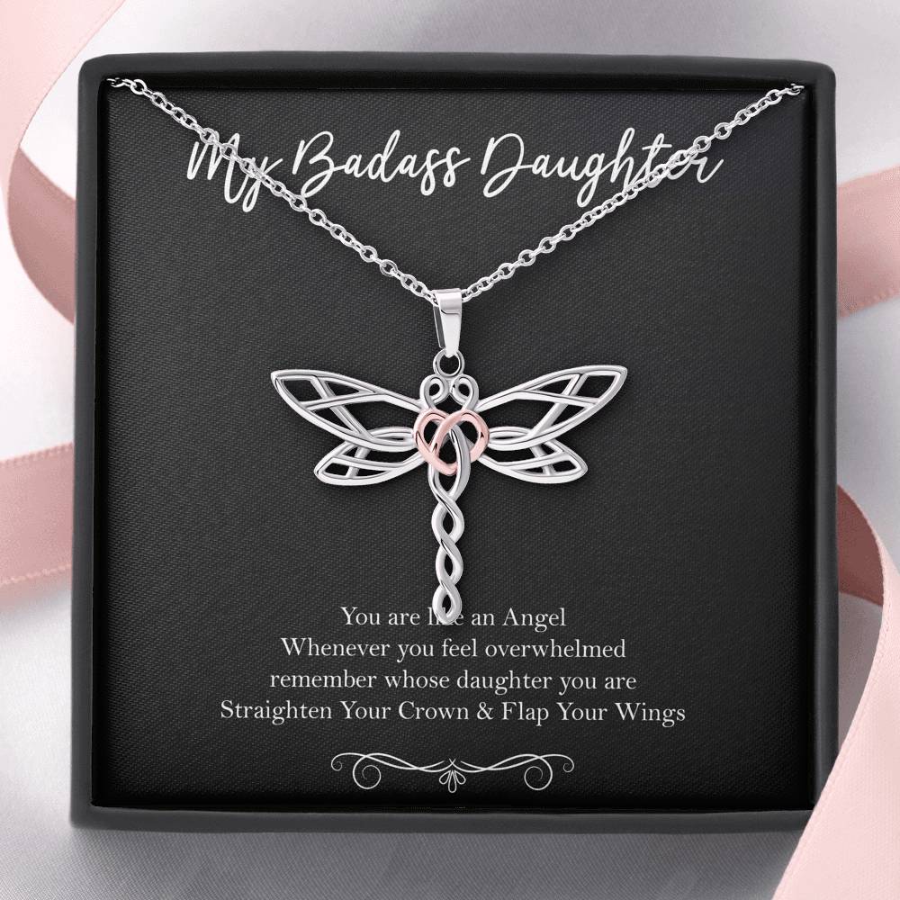 To My Badass Daughter Gifts, You Are Like An Angel, Dragonfly Necklace For Women, Birthday Present Idea From Mom