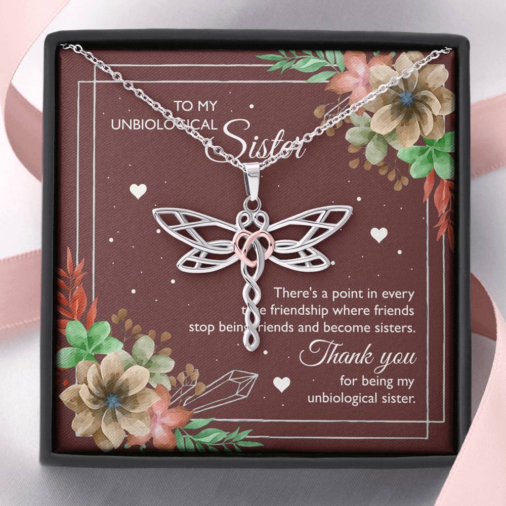 To My Unbiological Sister Gifts, Thank You, Dragonfly Necklace For Women, Birthday Present Idea From Sister-in-law