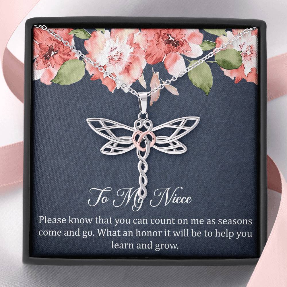 To My Niece Gifts, You Can Count On Me, Dragonfly Necklace For Women, Niece Birthday Present From Aunt Uncle