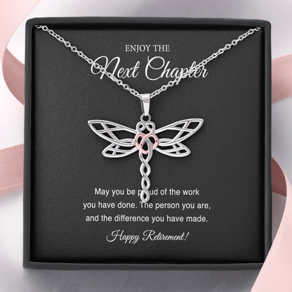 Retirement Gifts, Next Chapter, Happy Retirement Dragonfly Necklace For Women, Retirement Party Favor From Friends Coworkers