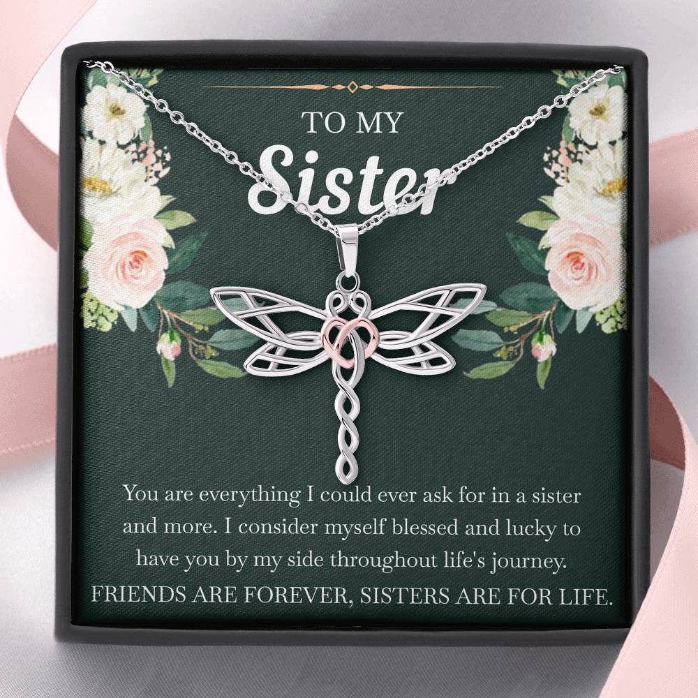 To My Sister Gifts, Friends Are Forever Sisters Are For Life, Dragonfly Necklace For Women, Birthday Present Idea From Sister