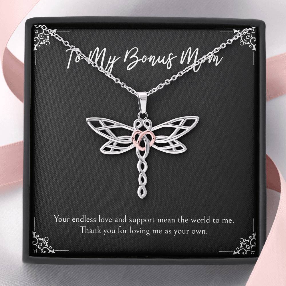 To My Bonus Mom Gifts, Endless Love And Support, Dragonfly Necklace For Women, Birthday Mothers Day Present From Bonus Daughter