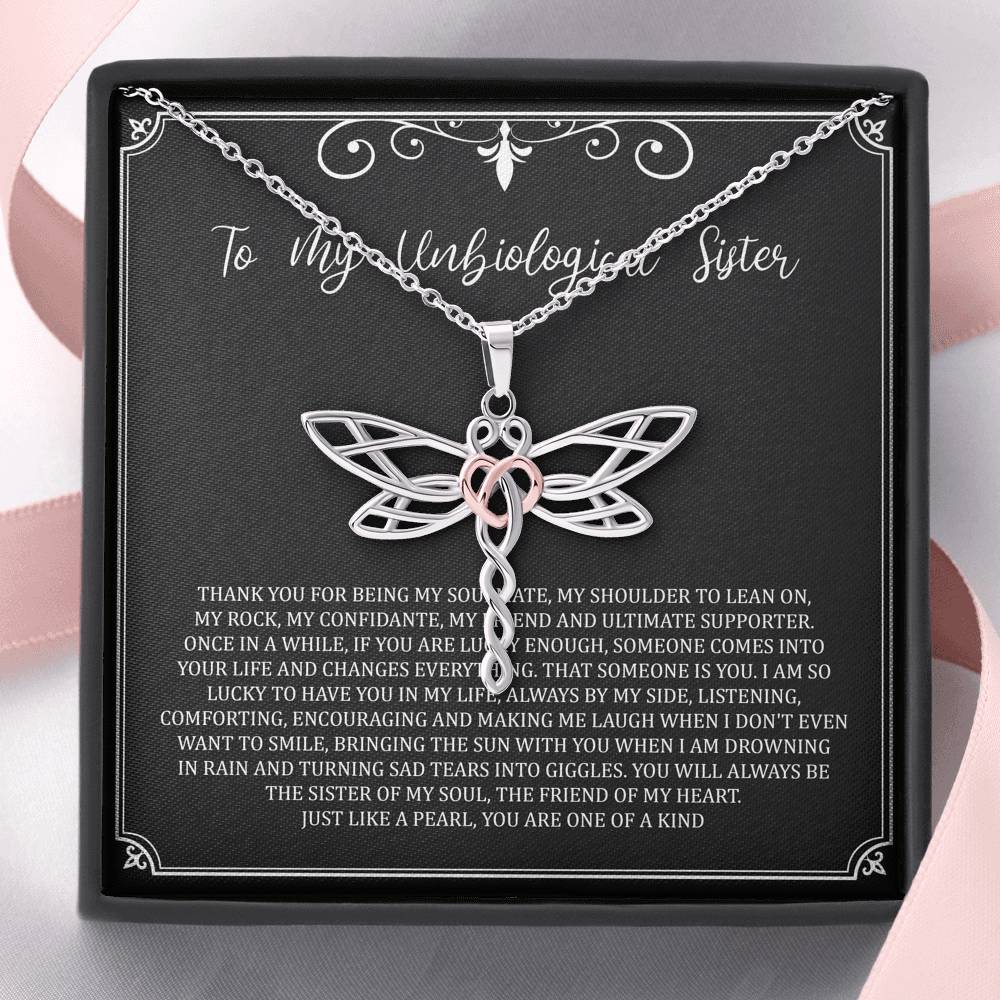 To My Unbiological Sister Gifts, My Soulmate, Dragonfly Necklace For Women, Birthday Present Idea From Sister-in-law