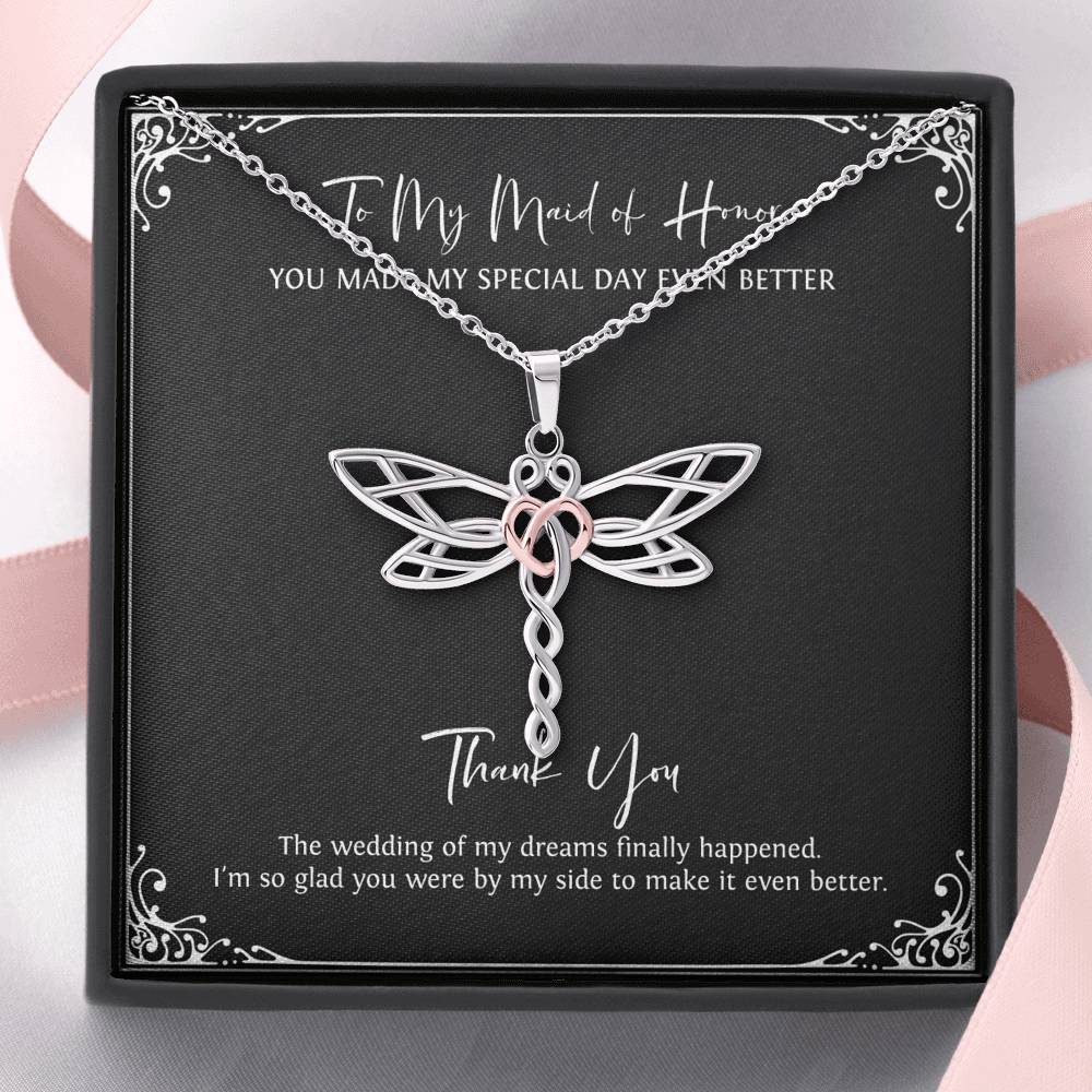To My Maid Of Honor Gifts, I'm Glad You're By My Side, Dragonfly Necklace For Women, Wedding Day Thank You Ideas From Bride