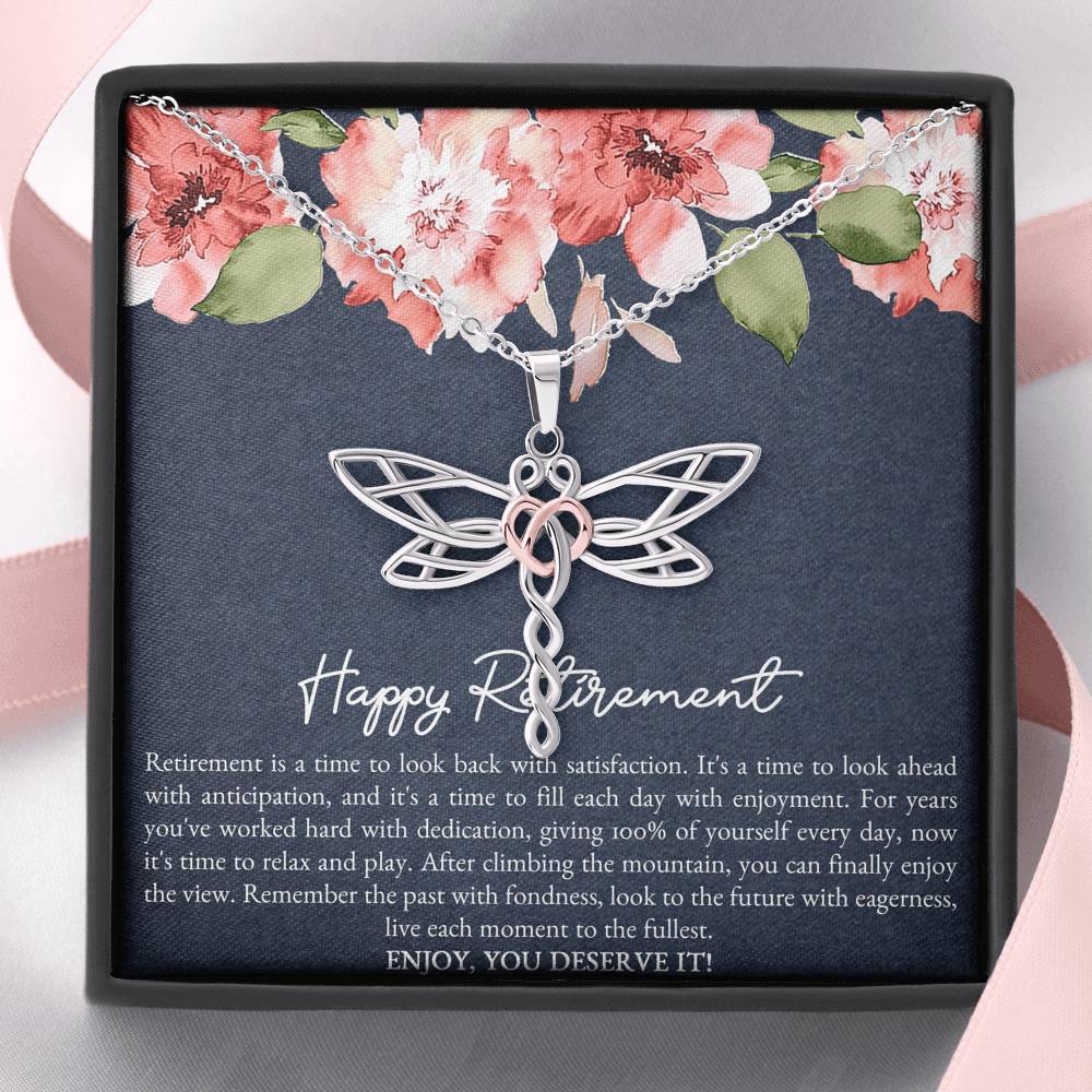 Retirement Gifts, Enjoy You Deserve It, Happy Retirement Dragonfly Necklace For Women, Retirement Party Favor From Friends Coworkers