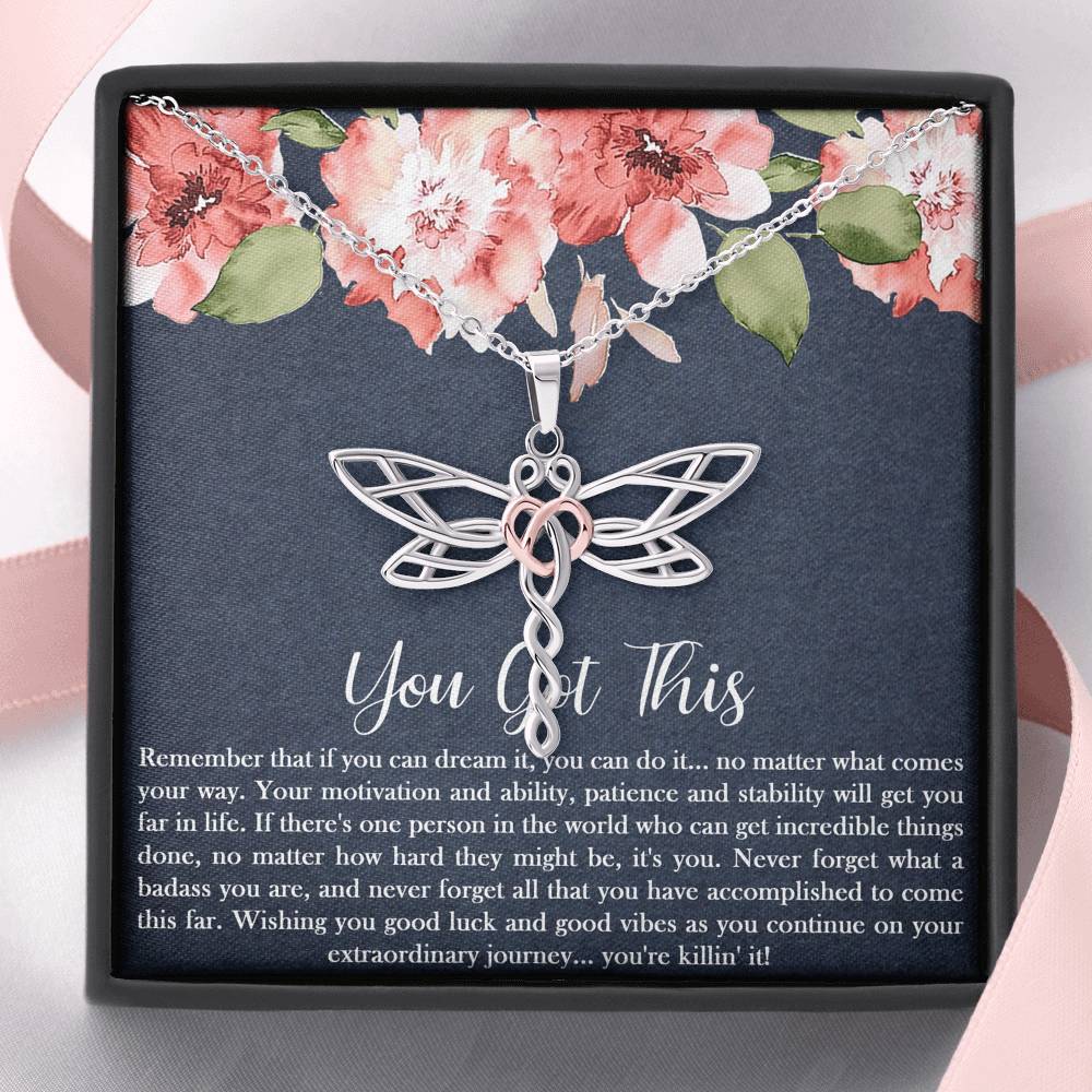 Encouragement Gifts, You Got This, Motivational Dragonfly Necklace For Women, Sympathy Inspiration Friendship Present