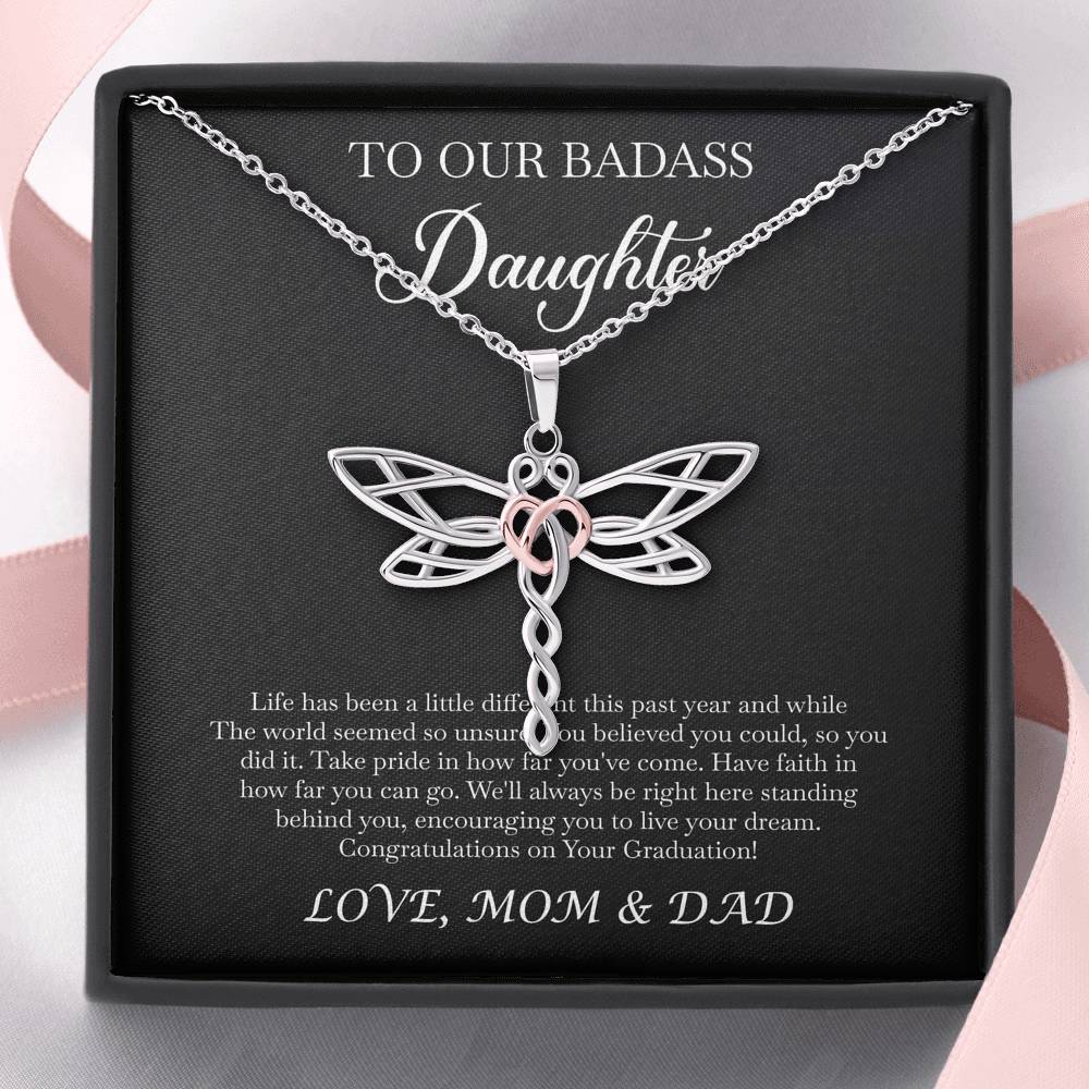 To My Badass Daughter Gifts, Congratulations, Dragonfly Necklace For Women, Graduation Present Ideas From Mom Dad
