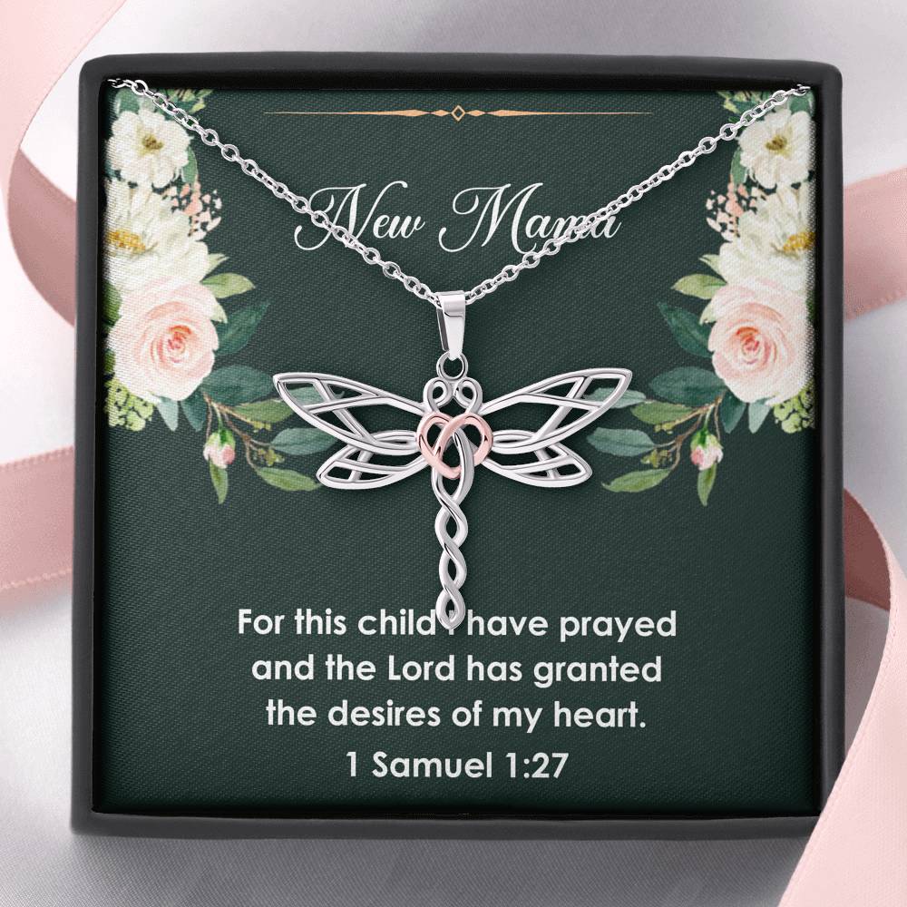 Gift for Expecting Mom, 1 Samuel 1 27, Mom to Be Dragonfly Necklace For Women, Pregnancy Gift For New Mother