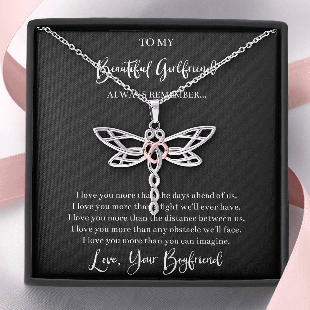 To My Girlfriend, I Love You, Dragonfly Necklace For Women, Anniversary Birthday Valentines Day Gifts From Boyfriend