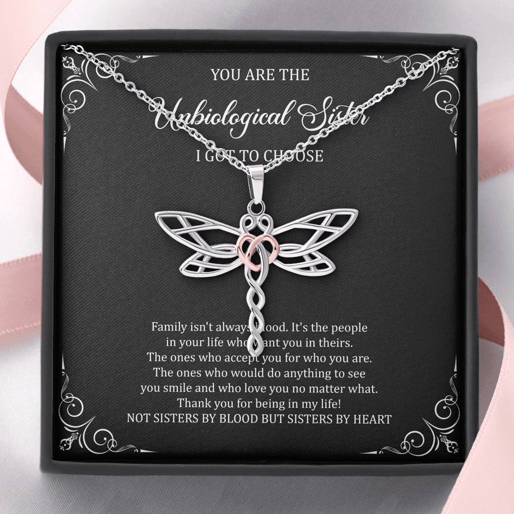 To My Unbiological Sister Gifts, Family Isn't Always Blood, Dragonfly Necklace For Women, Birthday Present Idea From Sister-in-law